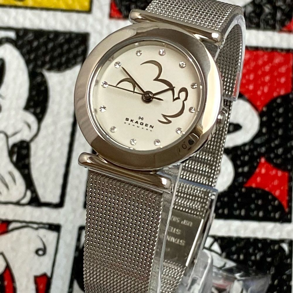 Disney x Skagen Minimalist Mickey Mouse Silhouette Stainless Steel Ladies Watch - Picture 3 of 16